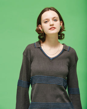 Skipper Collar Border Knit